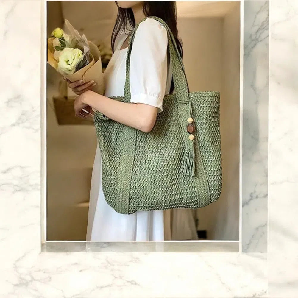 Bolso Rafia Shopper con Flecos