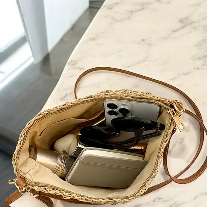 Bolso Rafia Tejida Minimalista Casual Beige