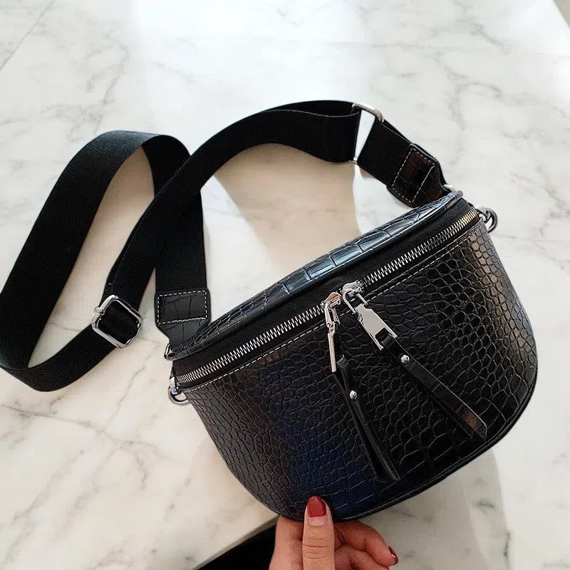 Bolso Riñonera Diseño Cocodrilo Color Negro