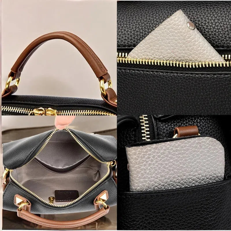 Bolso Tote Bag con Detalles de Cuero Gris