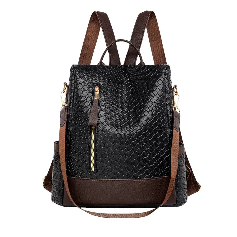 Bolso Mochila Universitaria de Cuero Negro