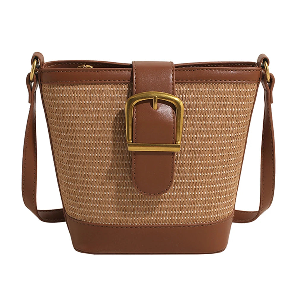 Bolso Rafia Tipo Bandolera Elegante Café